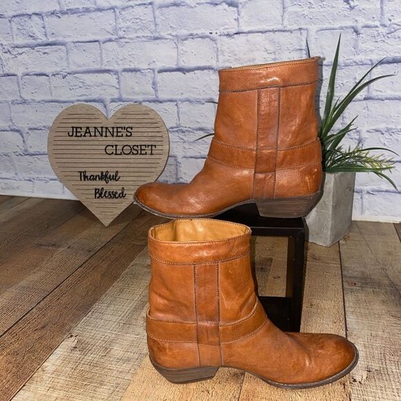 MOMA Brown Distressed Leather Biker Buckle Ankle Boots Sz-37 / 7 US - Picture 2 of 11